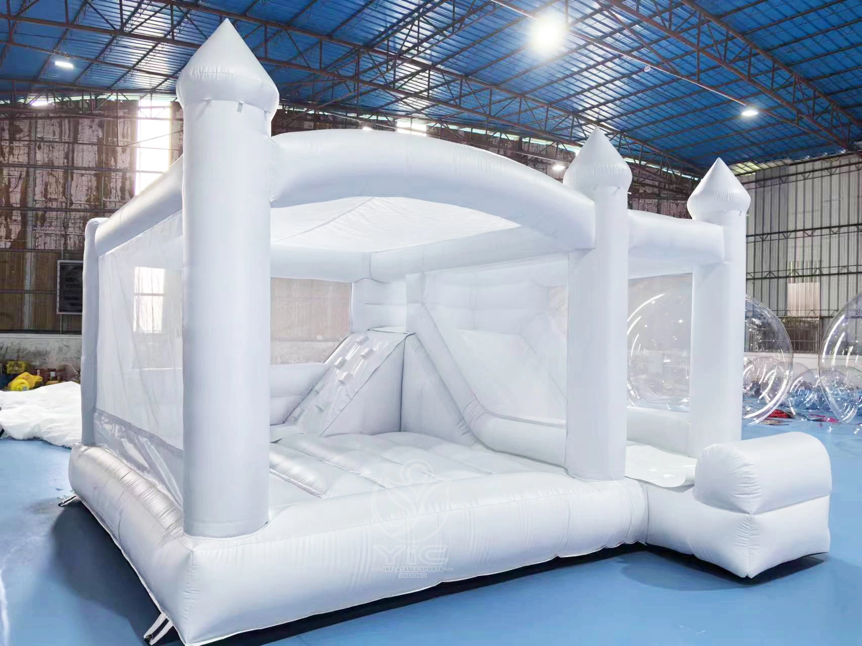 All white bounce house with slide product photo 2
