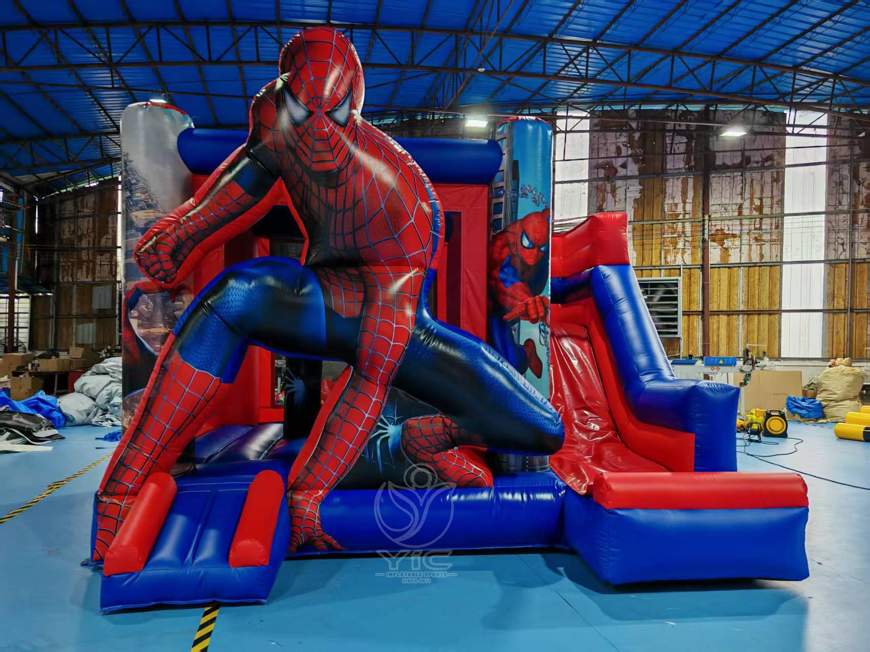 Spiderman inflatable bounce house with slide