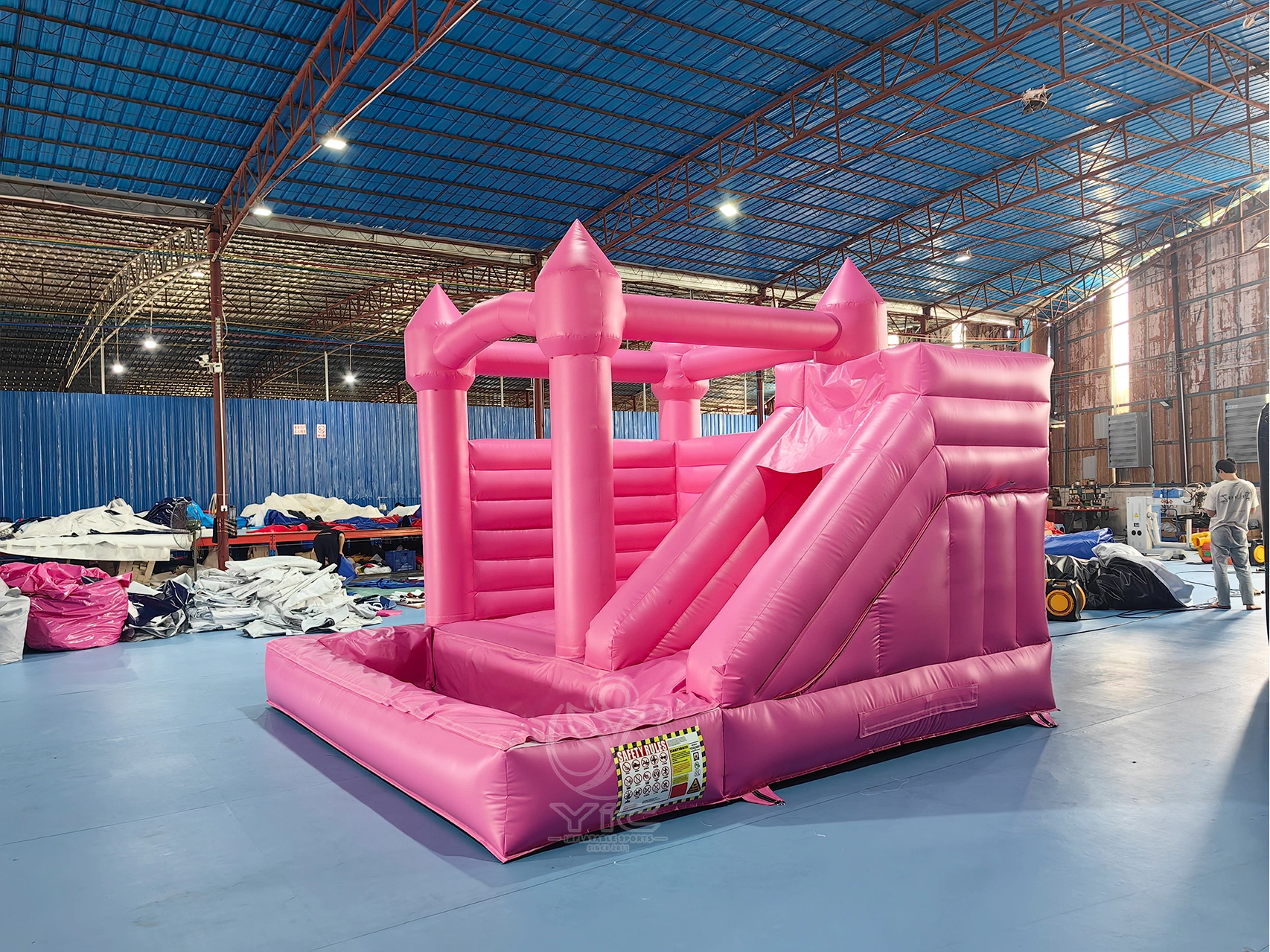 Pink bounce house with slide and ball pit product photo 3