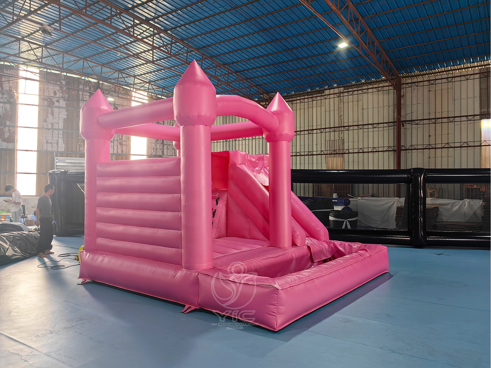 Pink bounce house with slide and ball pit product photo 4