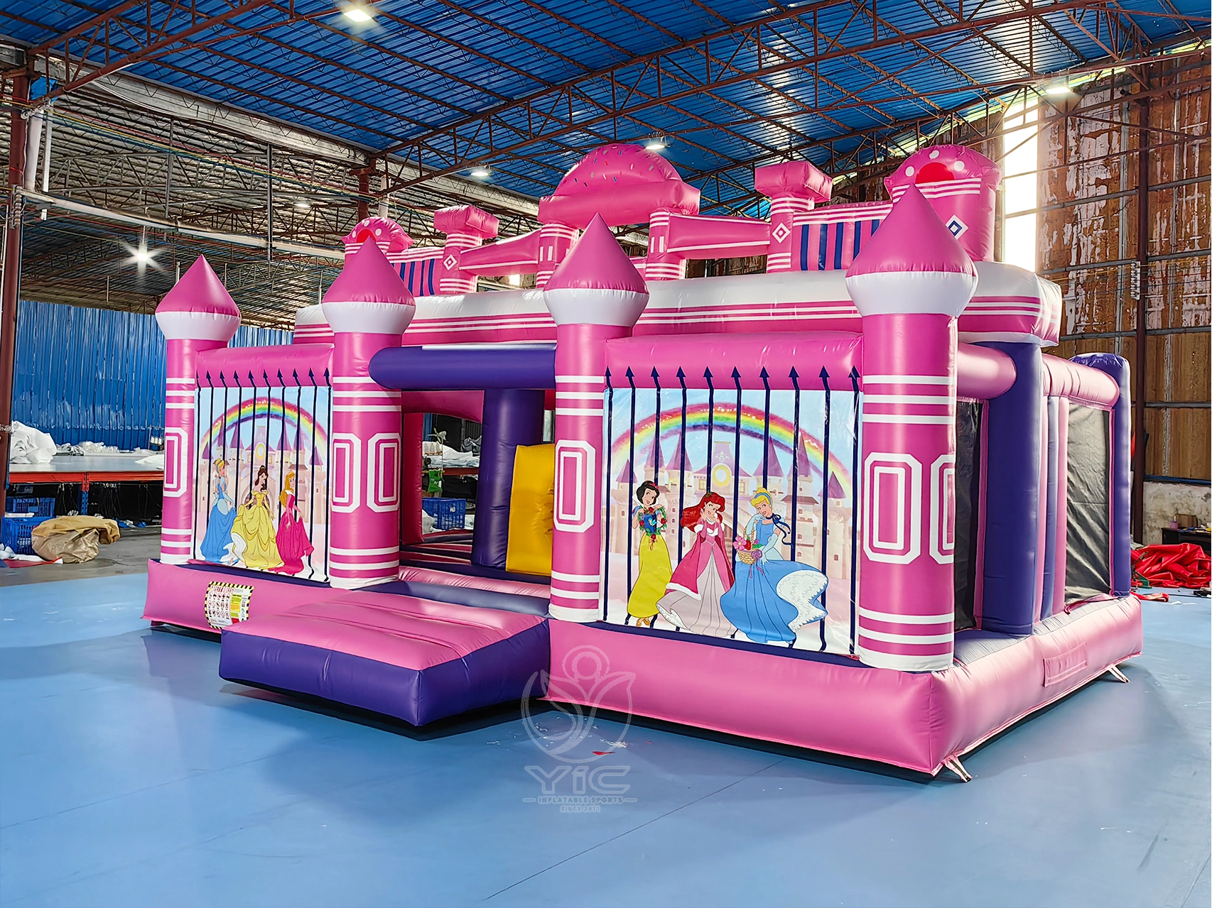 Pink and purple bounce house combo