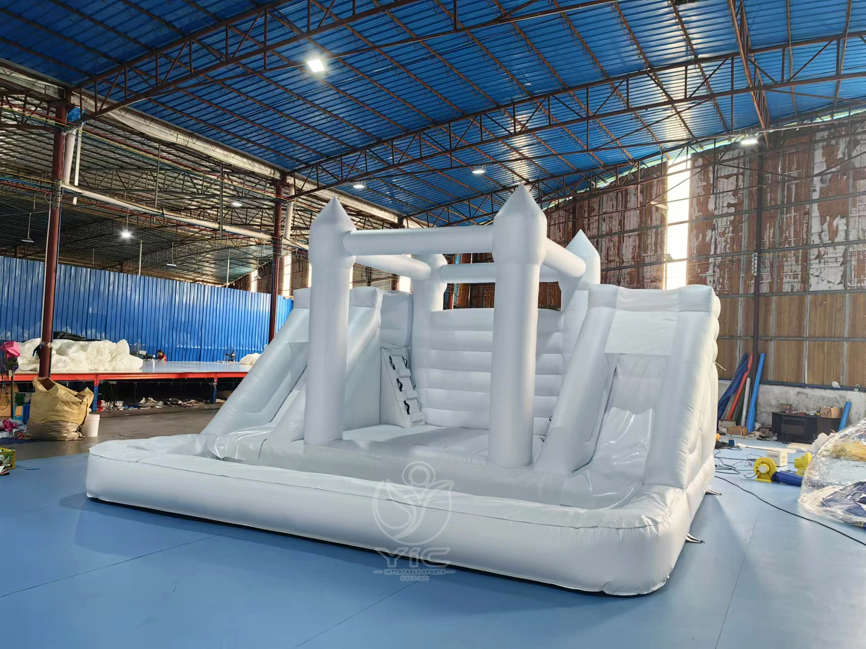 White bounce house with double slide product photo 3