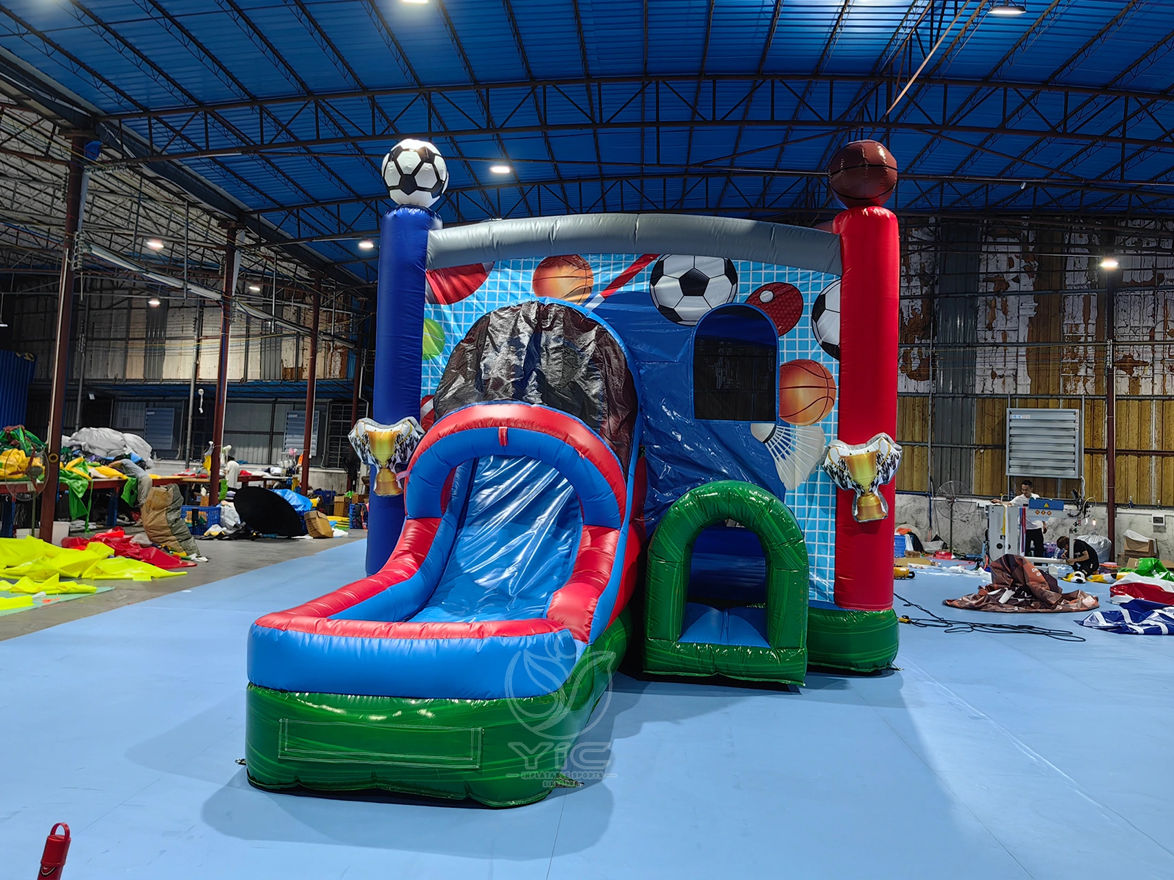 Inflatable bounce house with slide and basketball hoop product photo 3