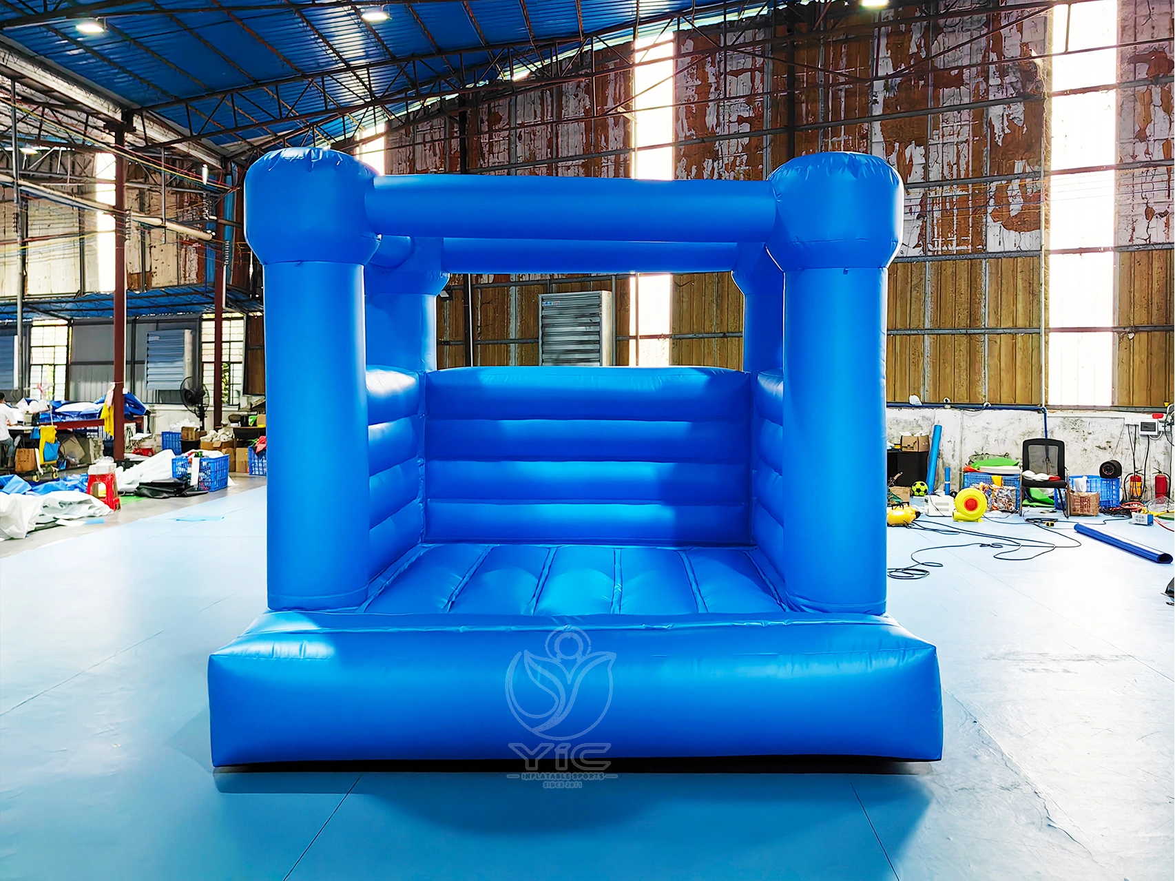 Solid blue bounce house