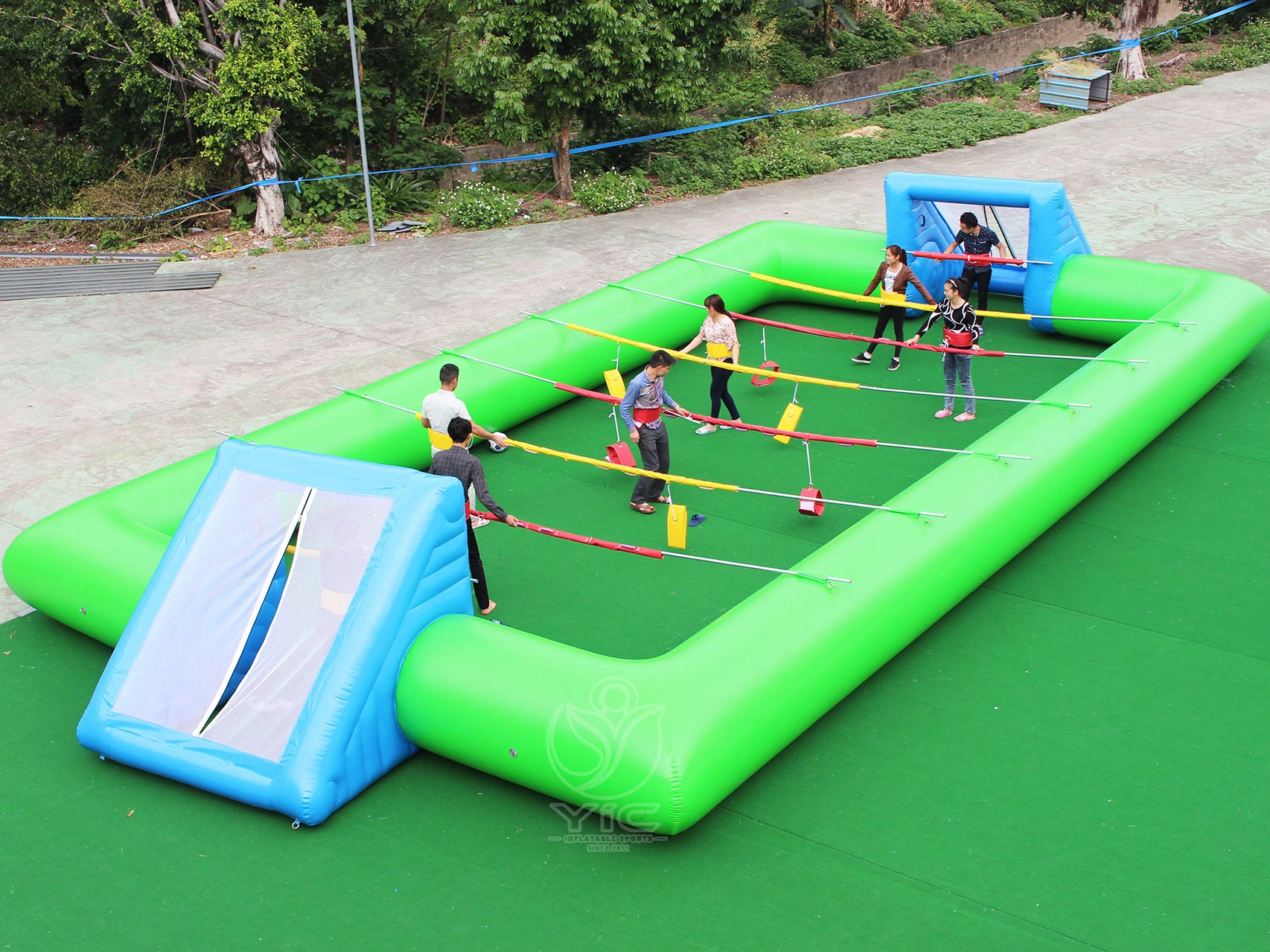 Inflatable human foosball game