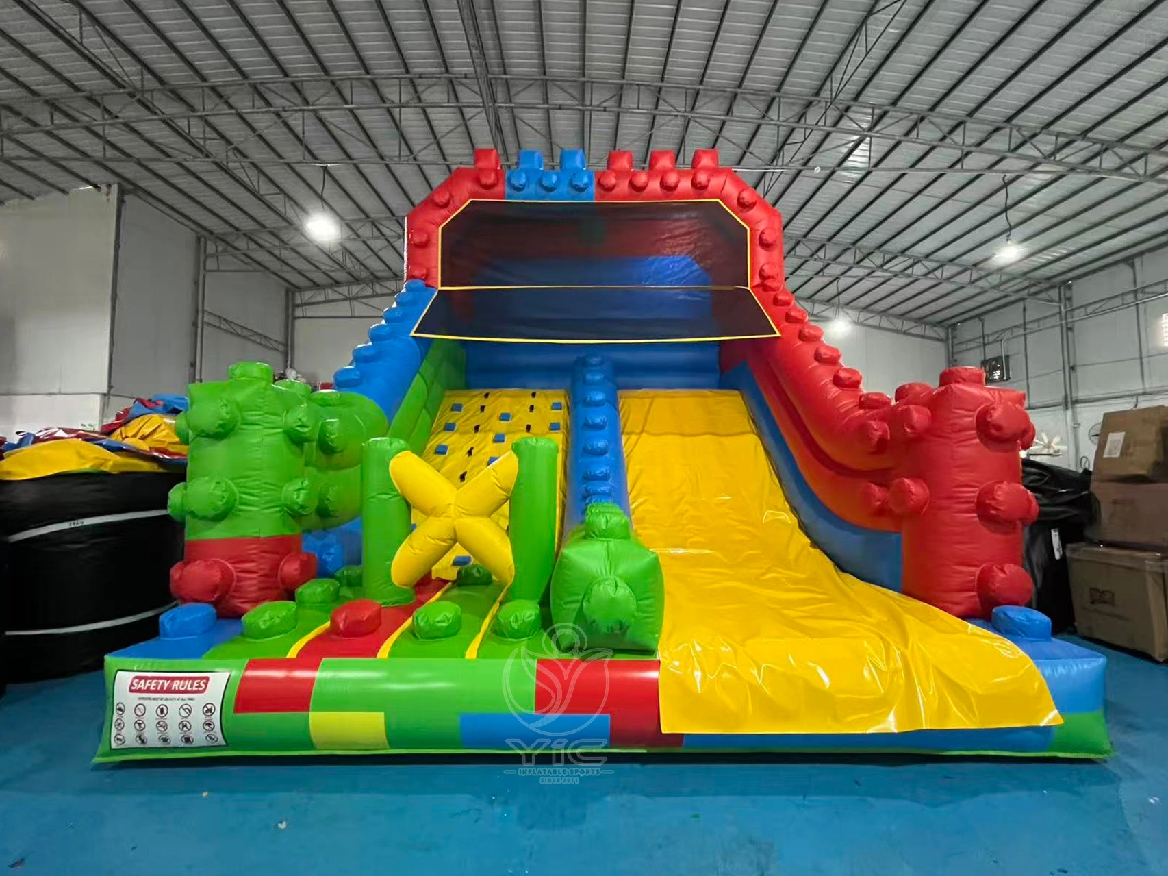 Inflatable building block slide