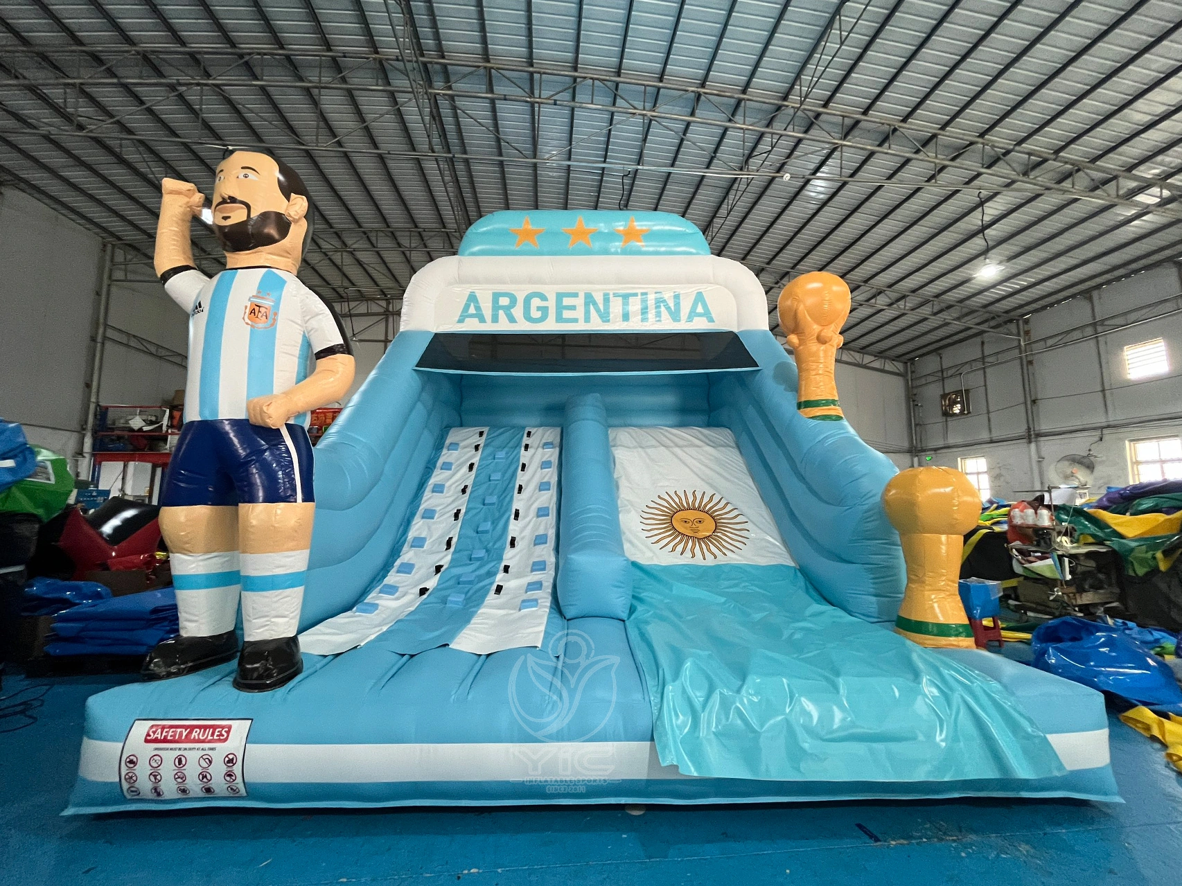 Soccer themed inflatable slide